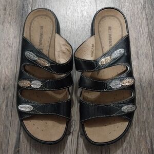 Romika Slide Sandals Women Size 40 Black Velcro Adjustable Straps Leather Slip O